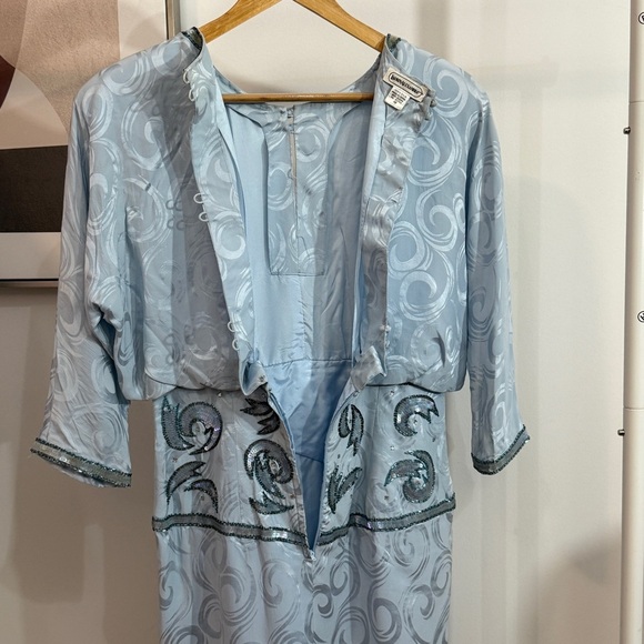Lauren Alexander Flapper Gatsby Sequin Silk Brocade Midi Dress Light Blue 10 - Picture 13 of 16